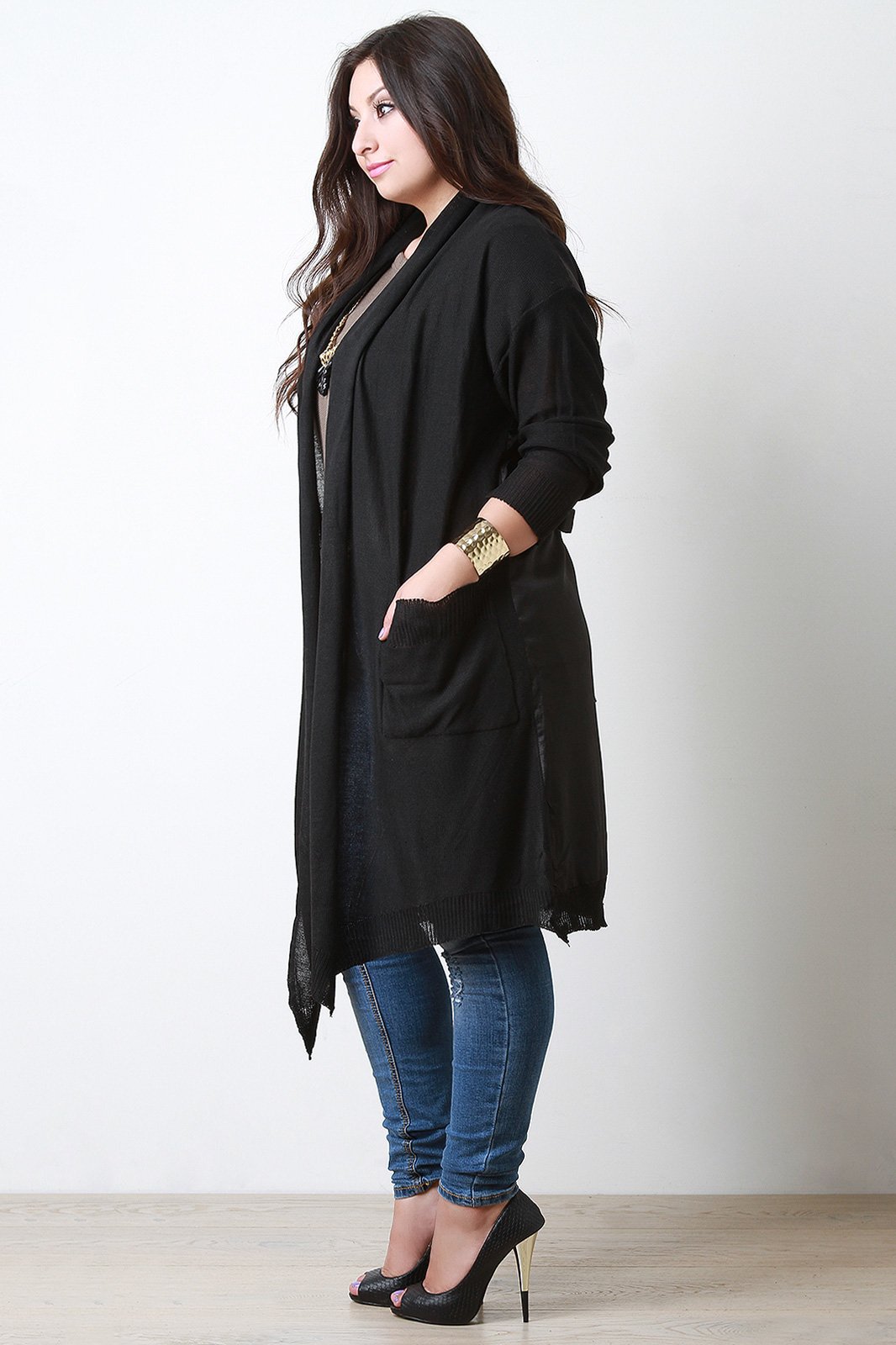 Long Contrast Satin Back Cardigan - NoveltyOne