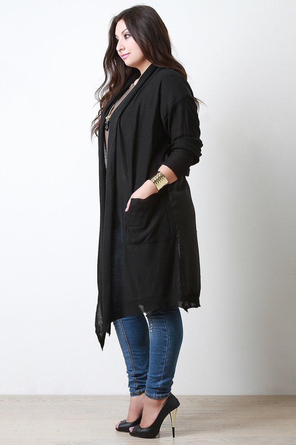 Long Contrast Satin Back Cardigan - NoveltyOne