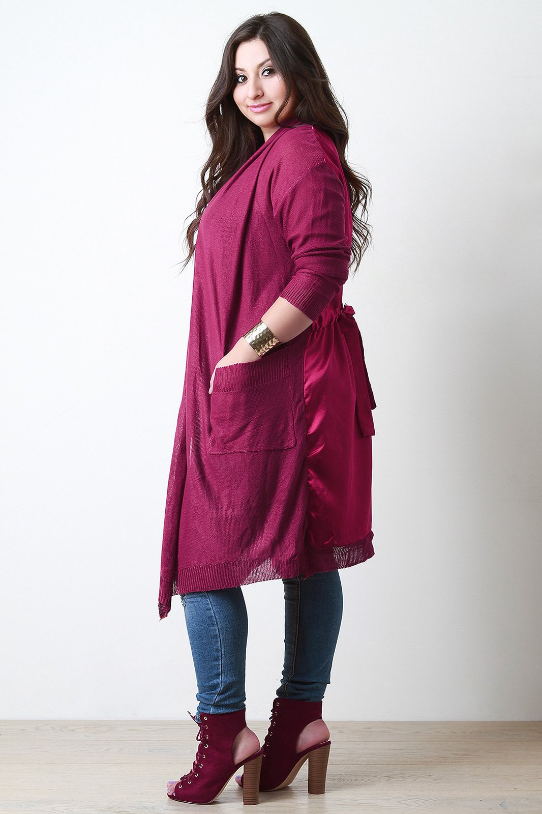 Long Contrast Satin Back Cardigan - NoveltyOne