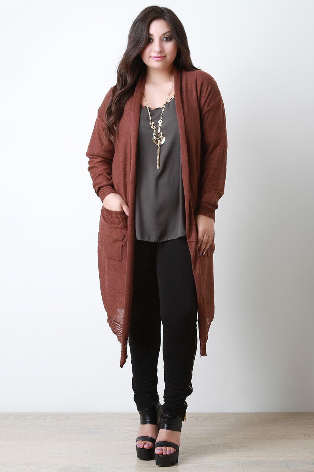 Long Contrast Satin Back Cardigan - NoveltyOne