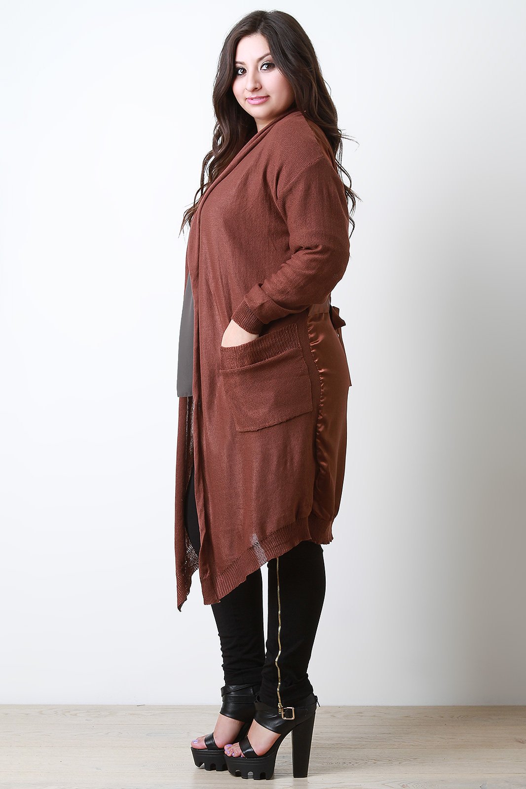 Long Contrast Satin Back Cardigan - NoveltyOne