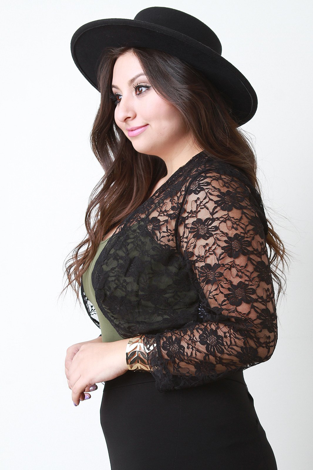 Open Front Lace Long Sleeve Cropped Bolero