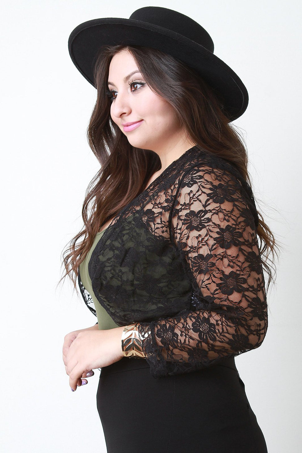 Open Front Lace Long Sleeve Cropped Bolero