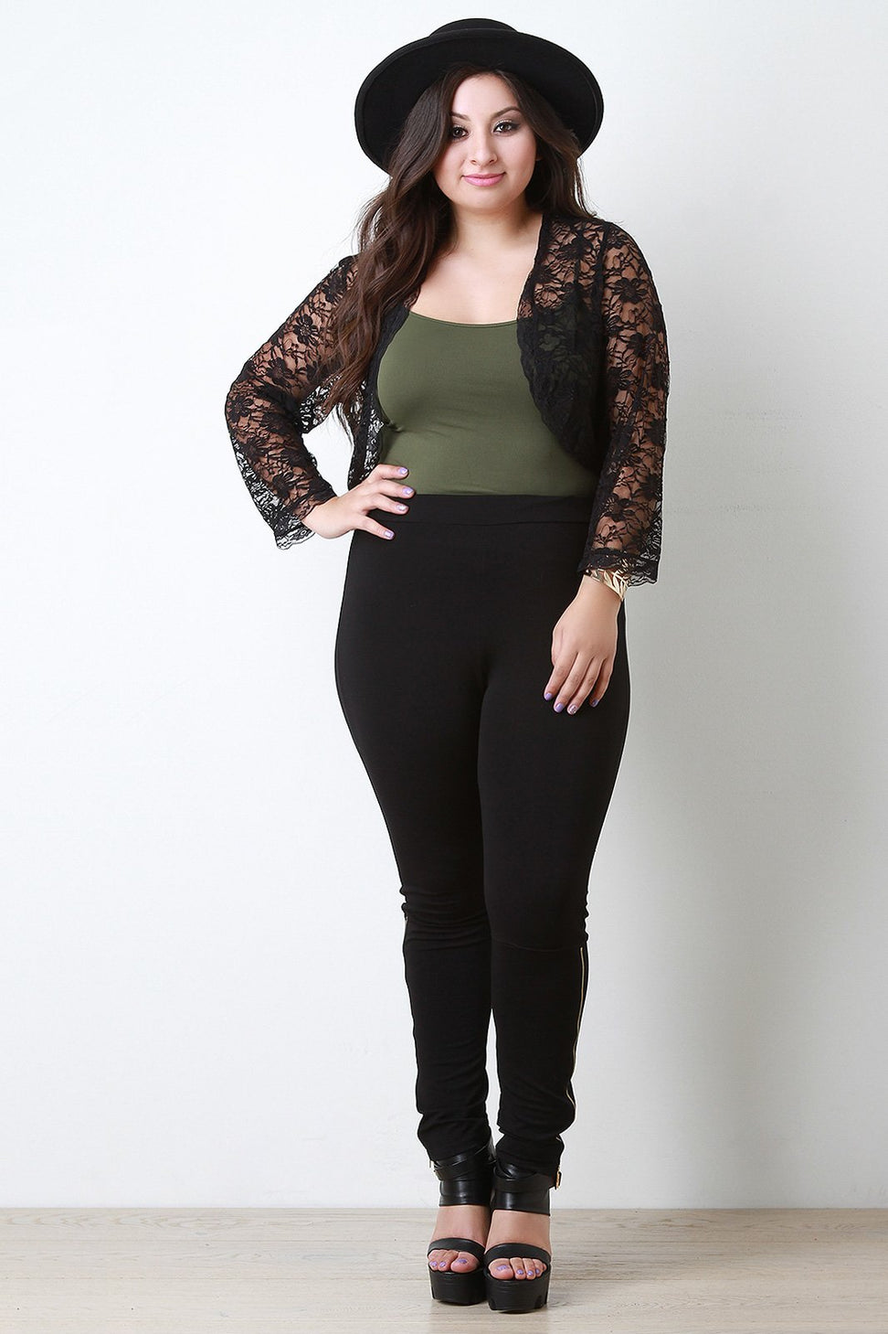 Open Front Lace Long Sleeve Cropped Bolero