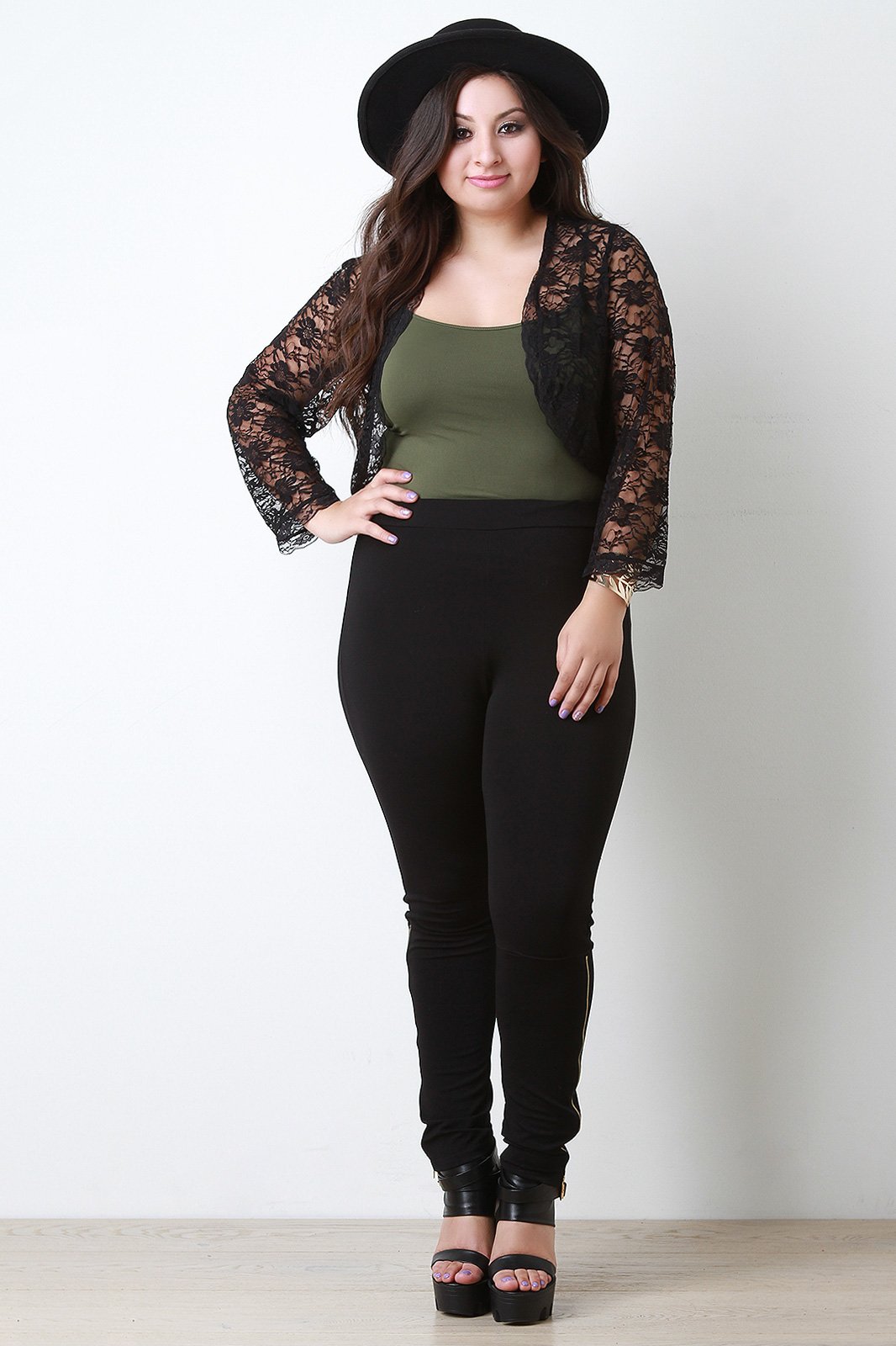 Open Front Lace Long Sleeve Cropped Bolero