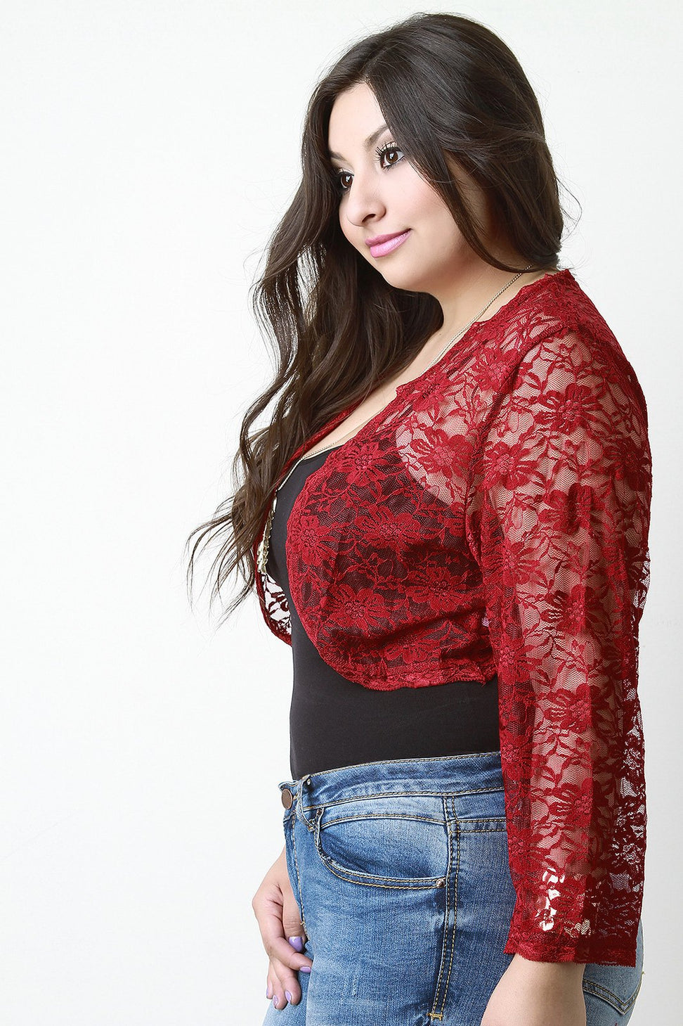 Open Front Lace Long Sleeve Cropped Bolero