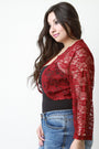 Open Front Lace Long Sleeve Cropped Bolero