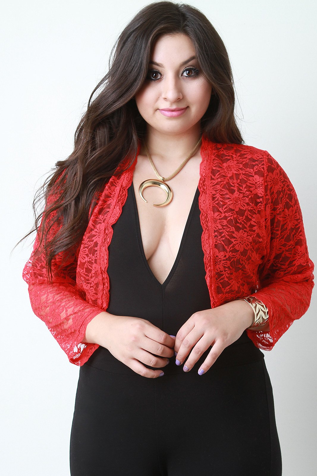 Open Front Lace Long Sleeve Cropped Bolero