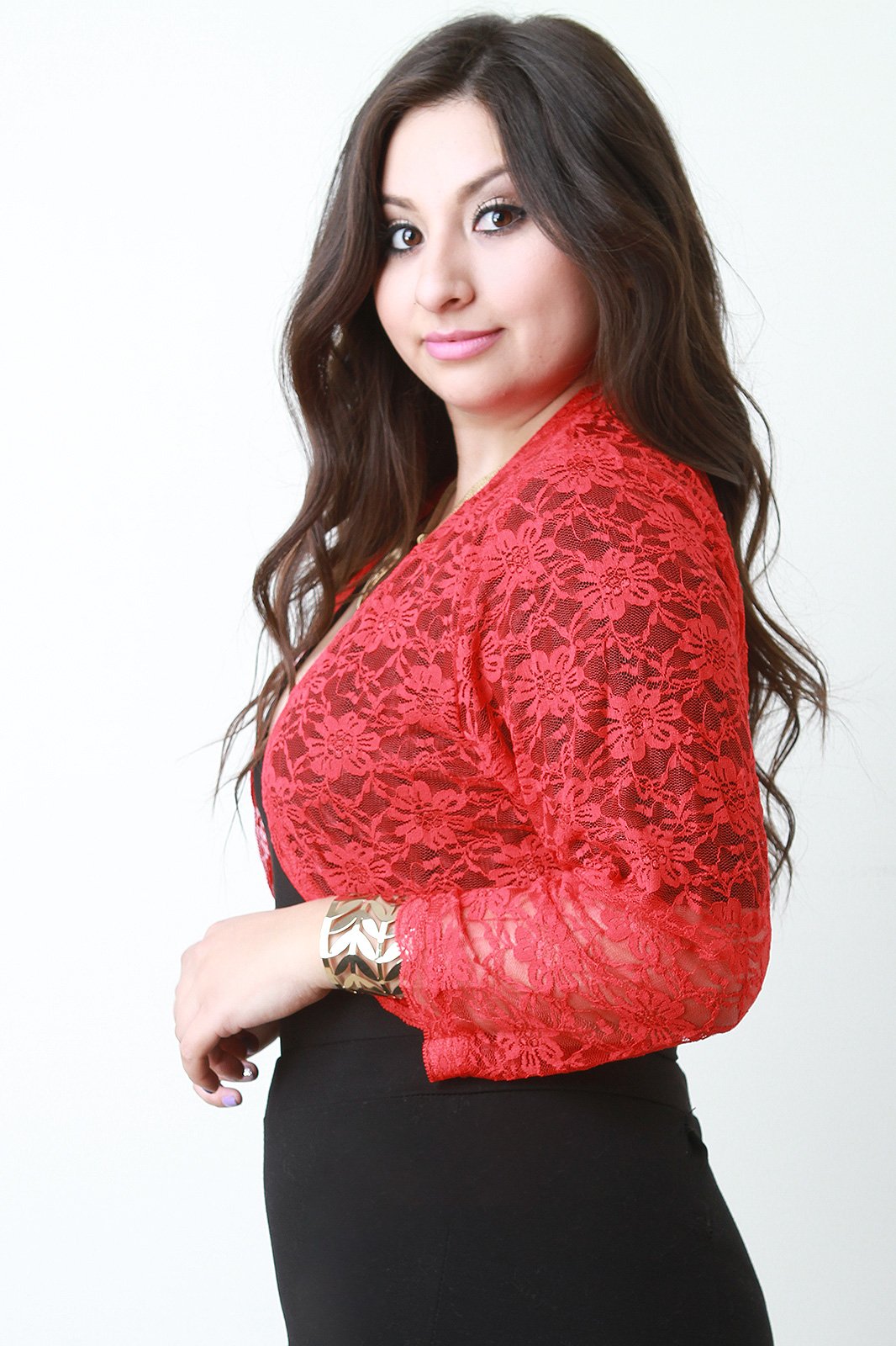 Open Front Lace Long Sleeve Cropped Bolero