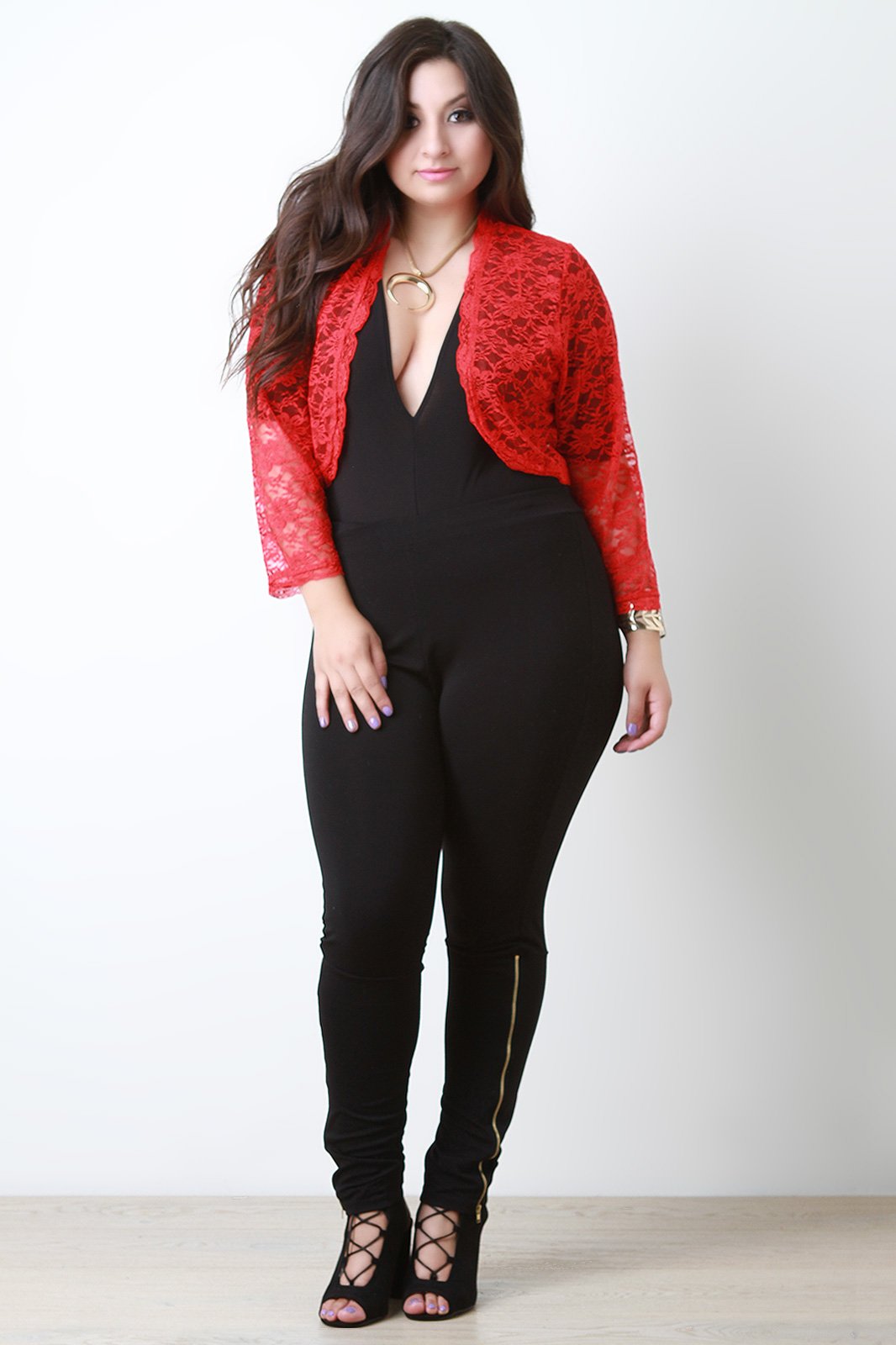 Open Front Lace Long Sleeve Cropped Bolero