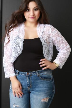 Open Front Lace Long Sleeve Cropped Bolero