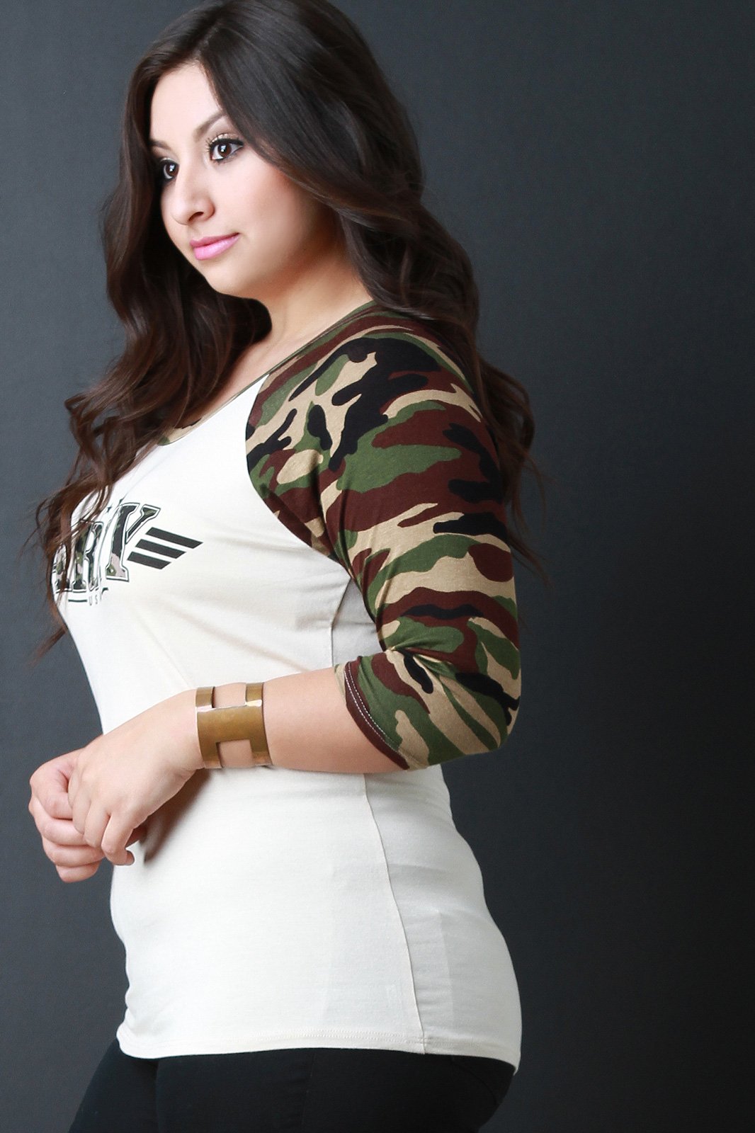 Army Camo Raglan Sleeve Top
