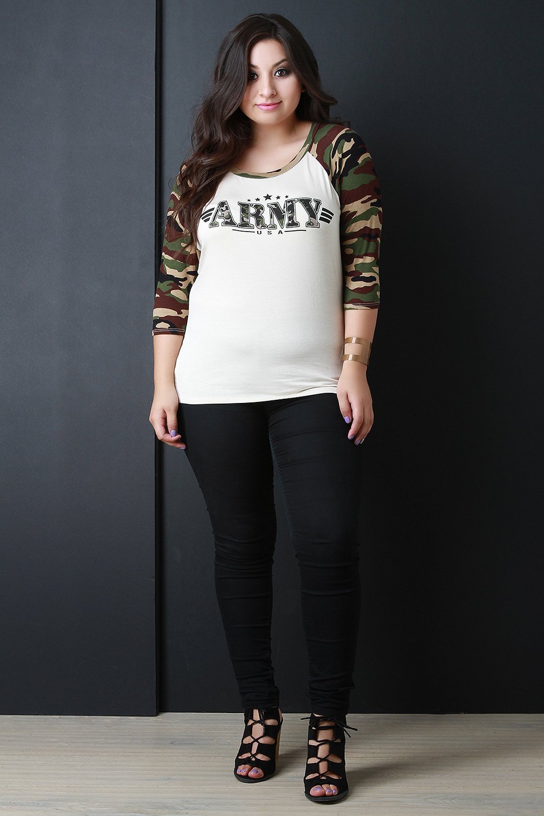 Army Camo Raglan Sleeve Top