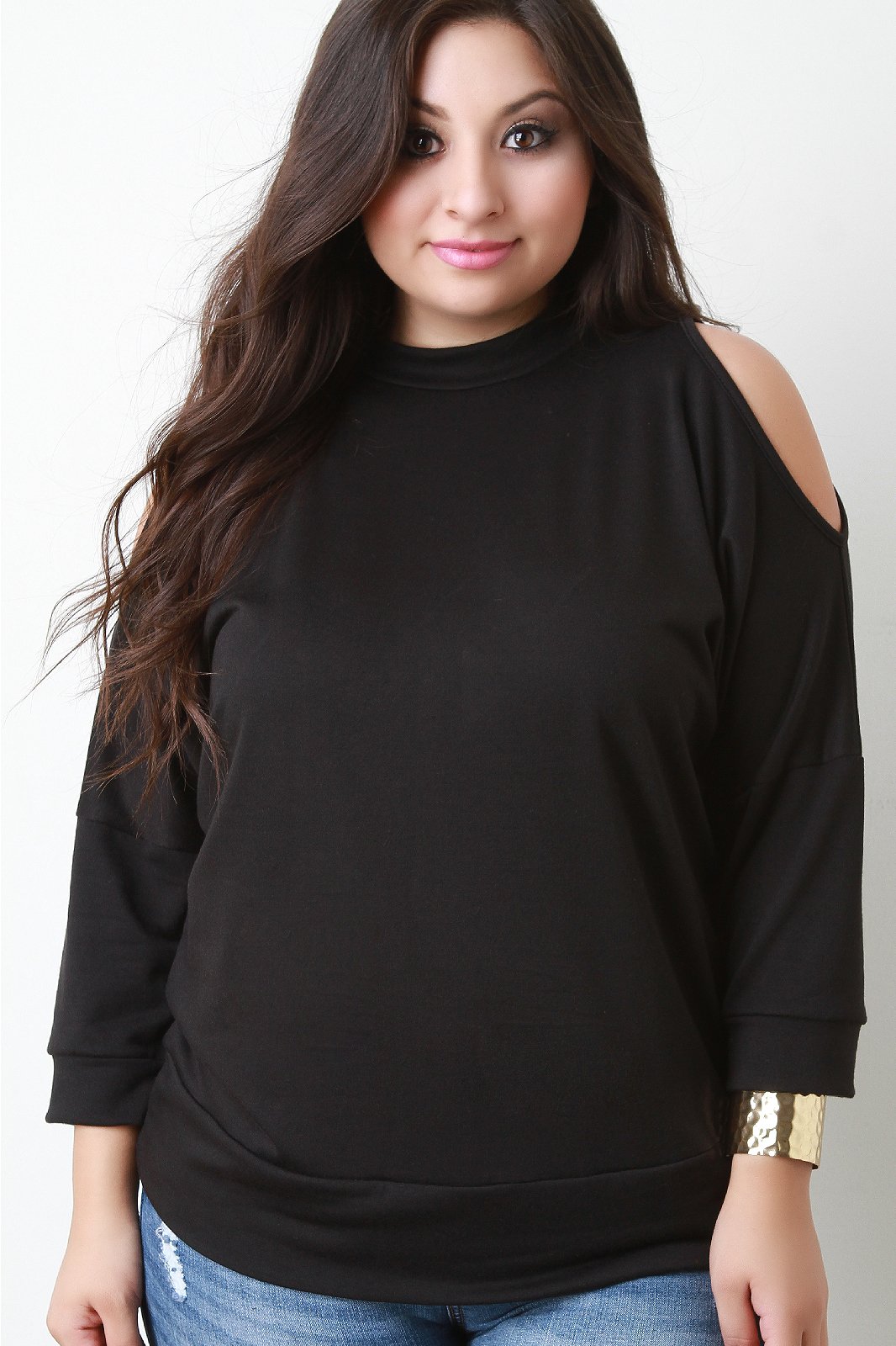 Knit Open Shoulder Mock Neck Top