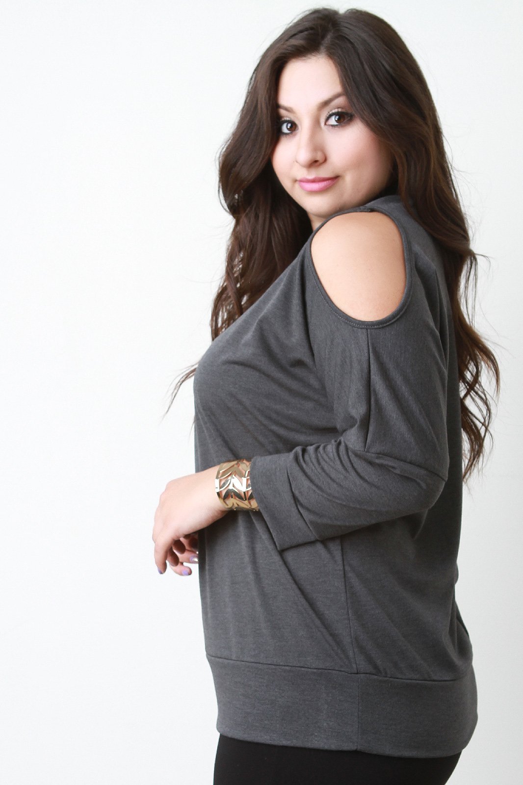 Knit Open Shoulder Mock Neck Top
