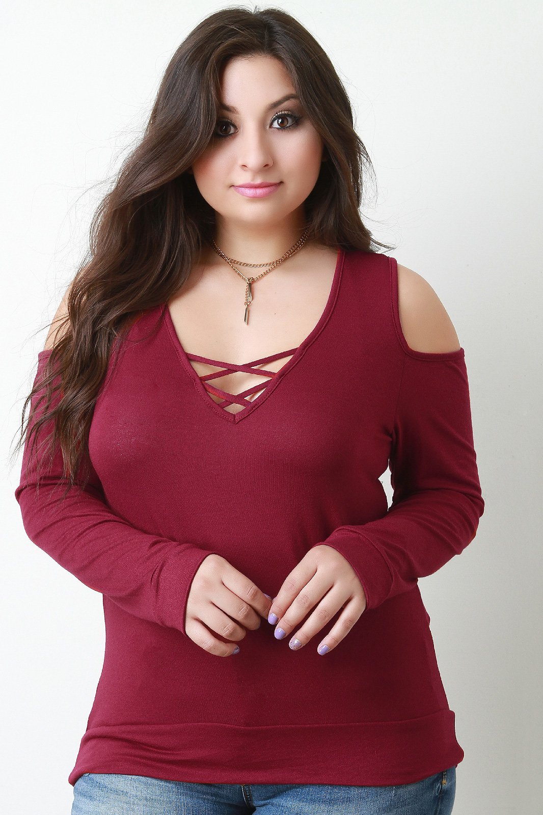 Open Shoulder Criss Cross Knit Top