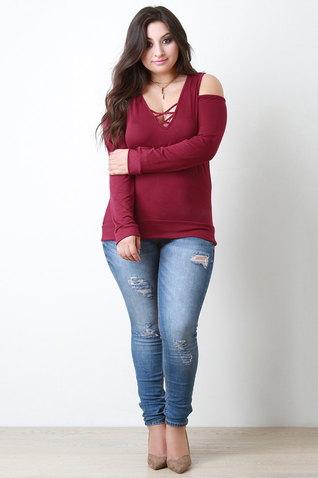 Open Shoulder Criss Cross Knit Top