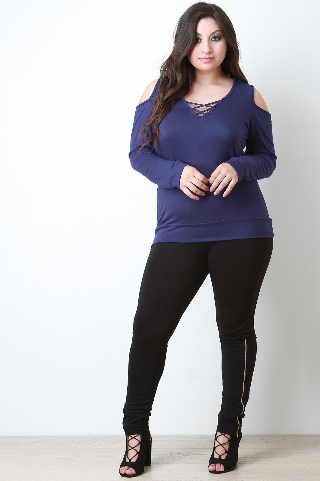 Open Shoulder Criss Cross Knit Top