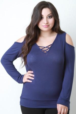 Open Shoulder Criss Cross Knit Top