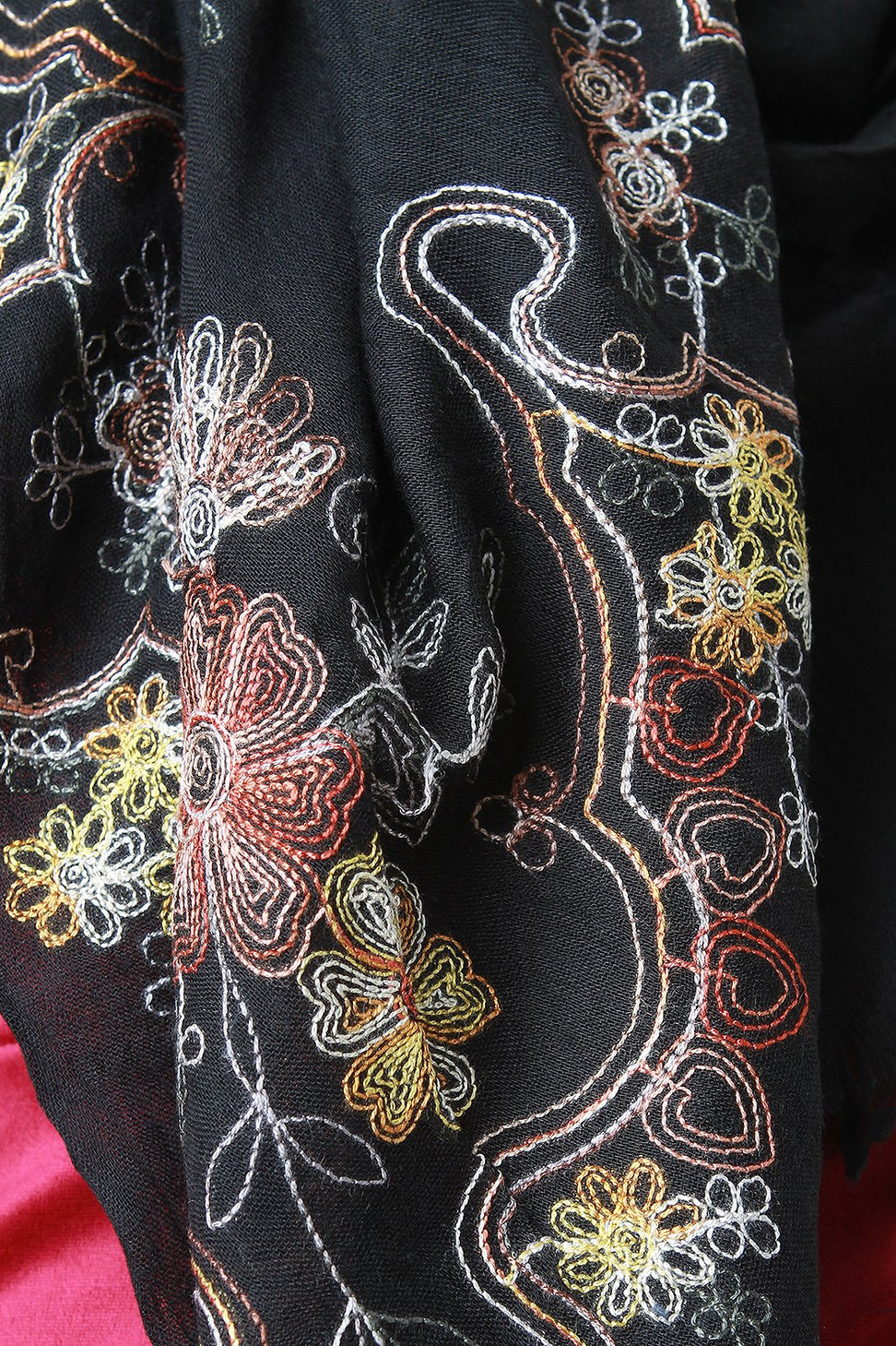 Floral Embroidered Frayed Scarf - NoveltyOne