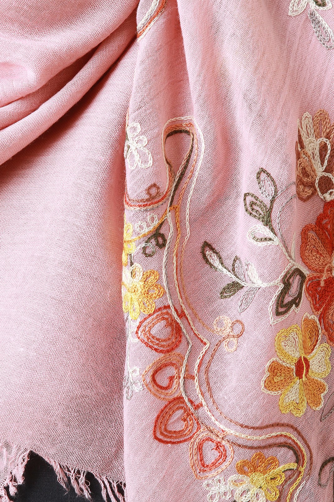 Floral Embroidered Frayed Scarf - NoveltyOne