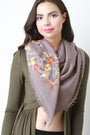 Floral Embroidered Frayed Scarf - NoveltyOne
