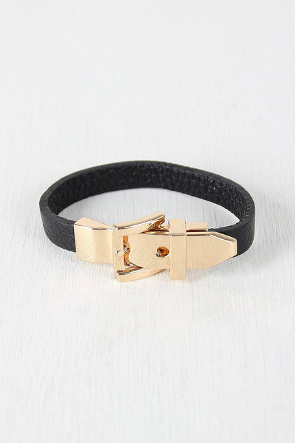 Metal Buckle Vegan Leather Bracelet