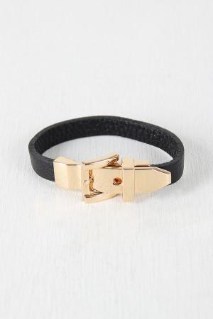 Metal Buckle Vegan Leather Bracelet