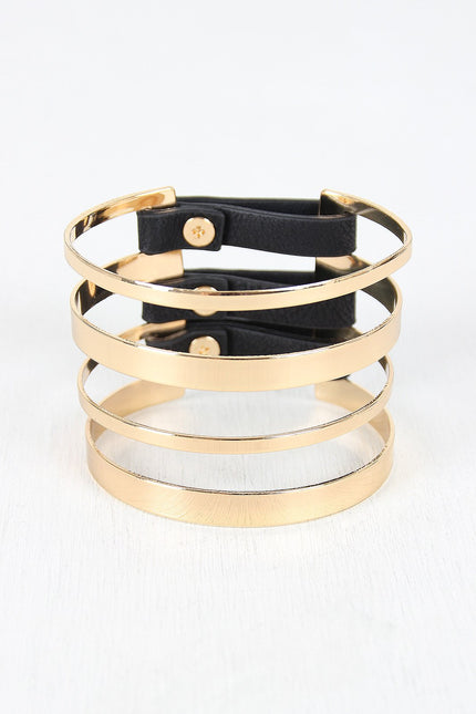 Banded Metallic And Vegan Leather Cuff