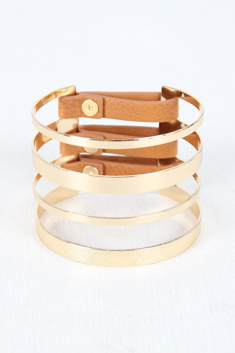 Banded Metallic And Vegan Leather Cuff