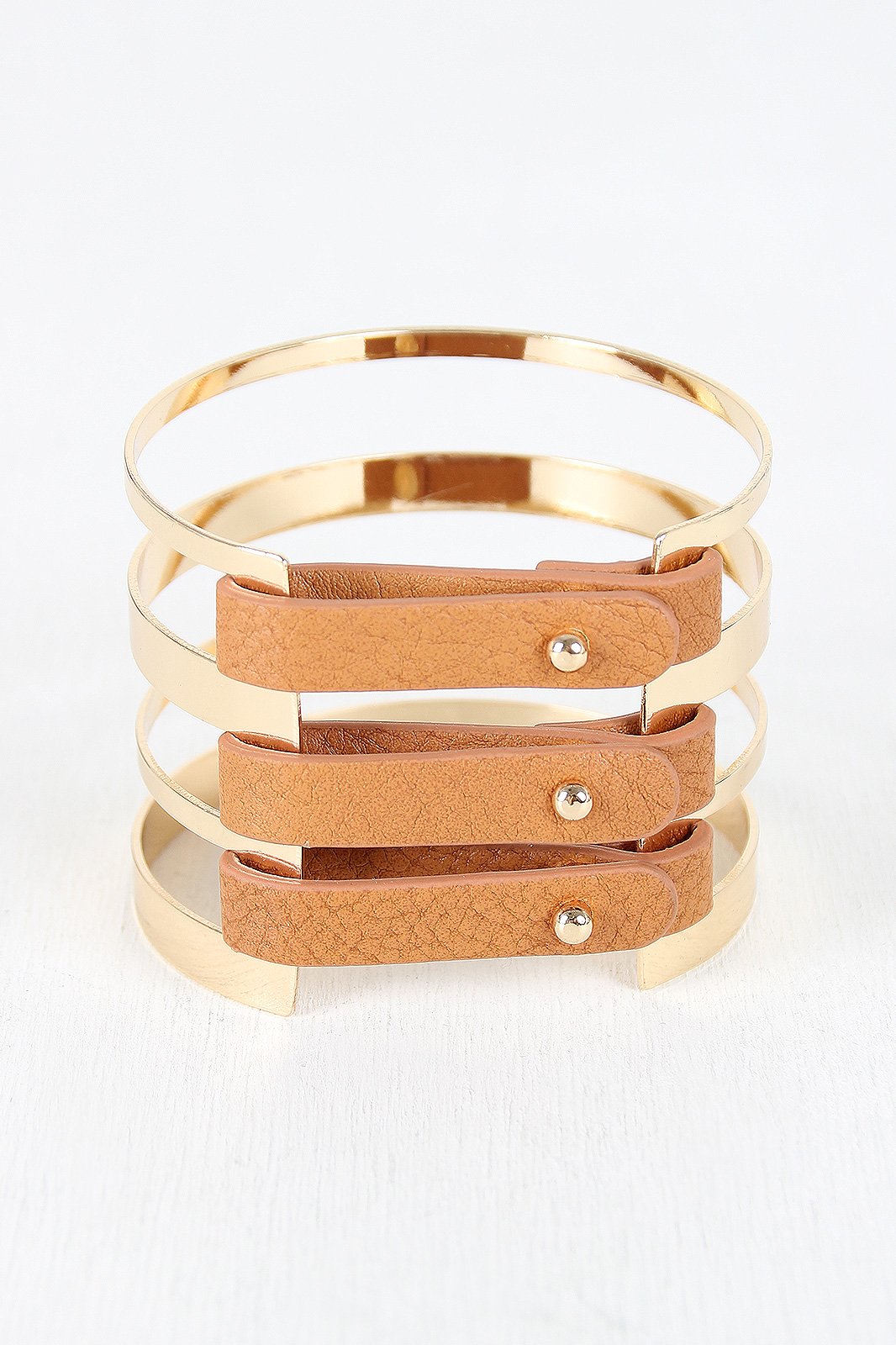 Banded Metallic And Vegan Leather Cuff