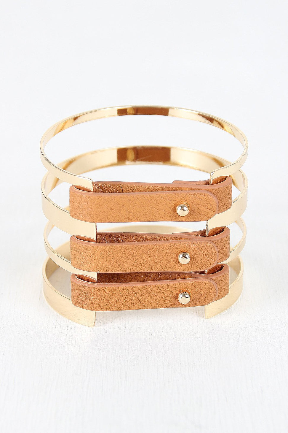 Banded Metallic And Vegan Leather Cuff