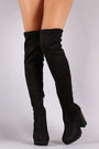 Fitted Suede Over The Knee Lug Sole Platform Boots - NoveltyOne