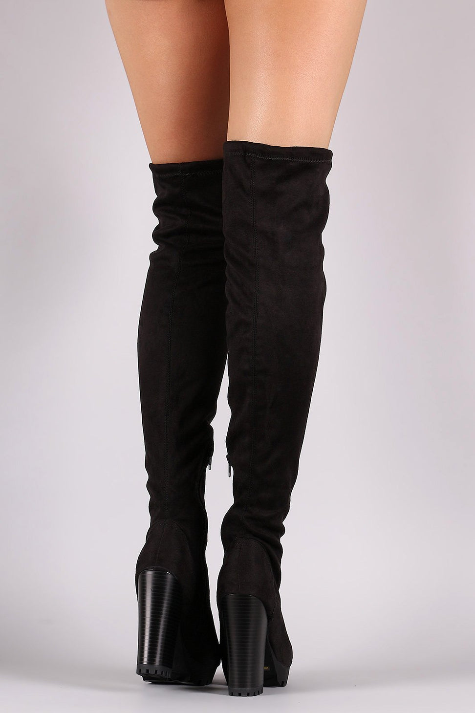 Fitted Suede Over The Knee Lug Sole Platform Boots - NoveltyOne