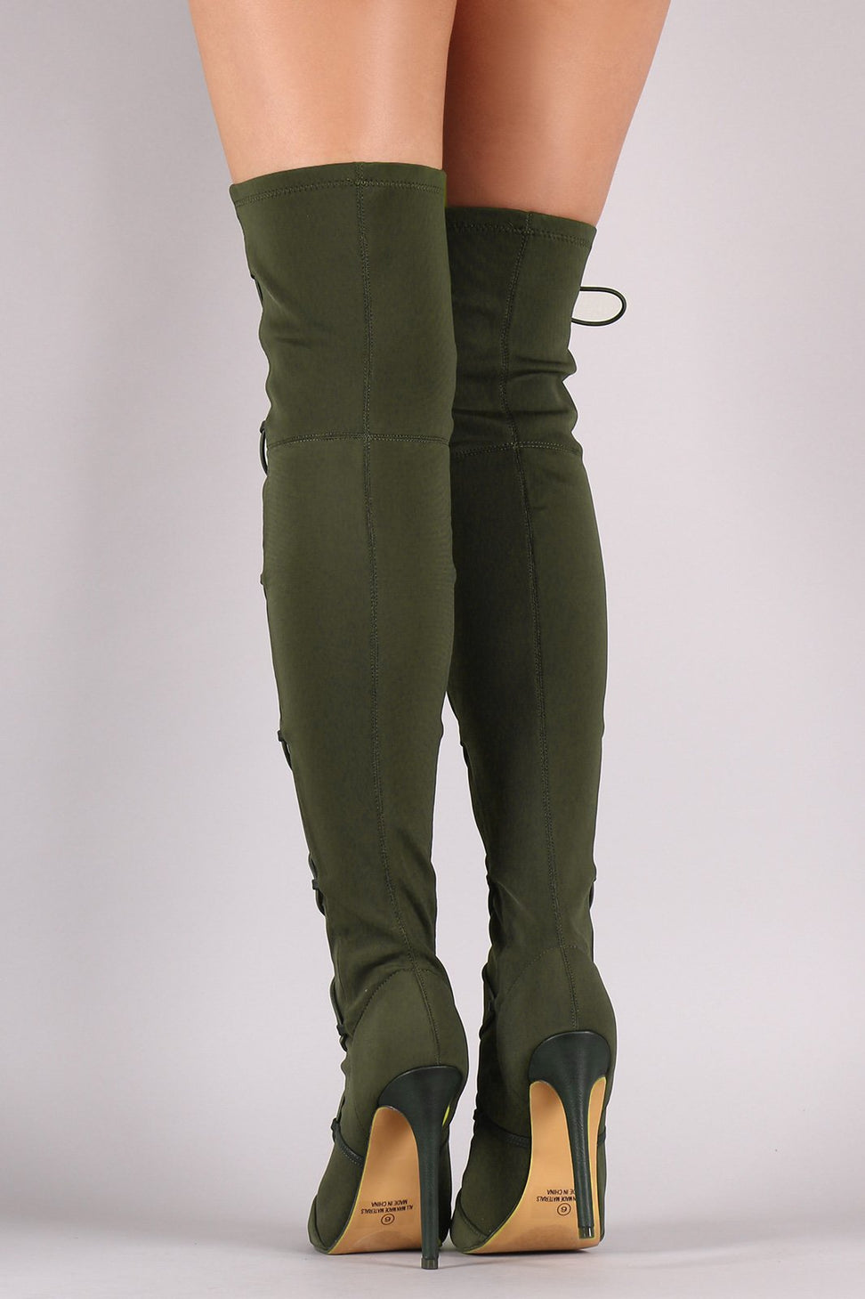 Liliana Elastane Fitted OTK Peep Toe Stiletto Boots