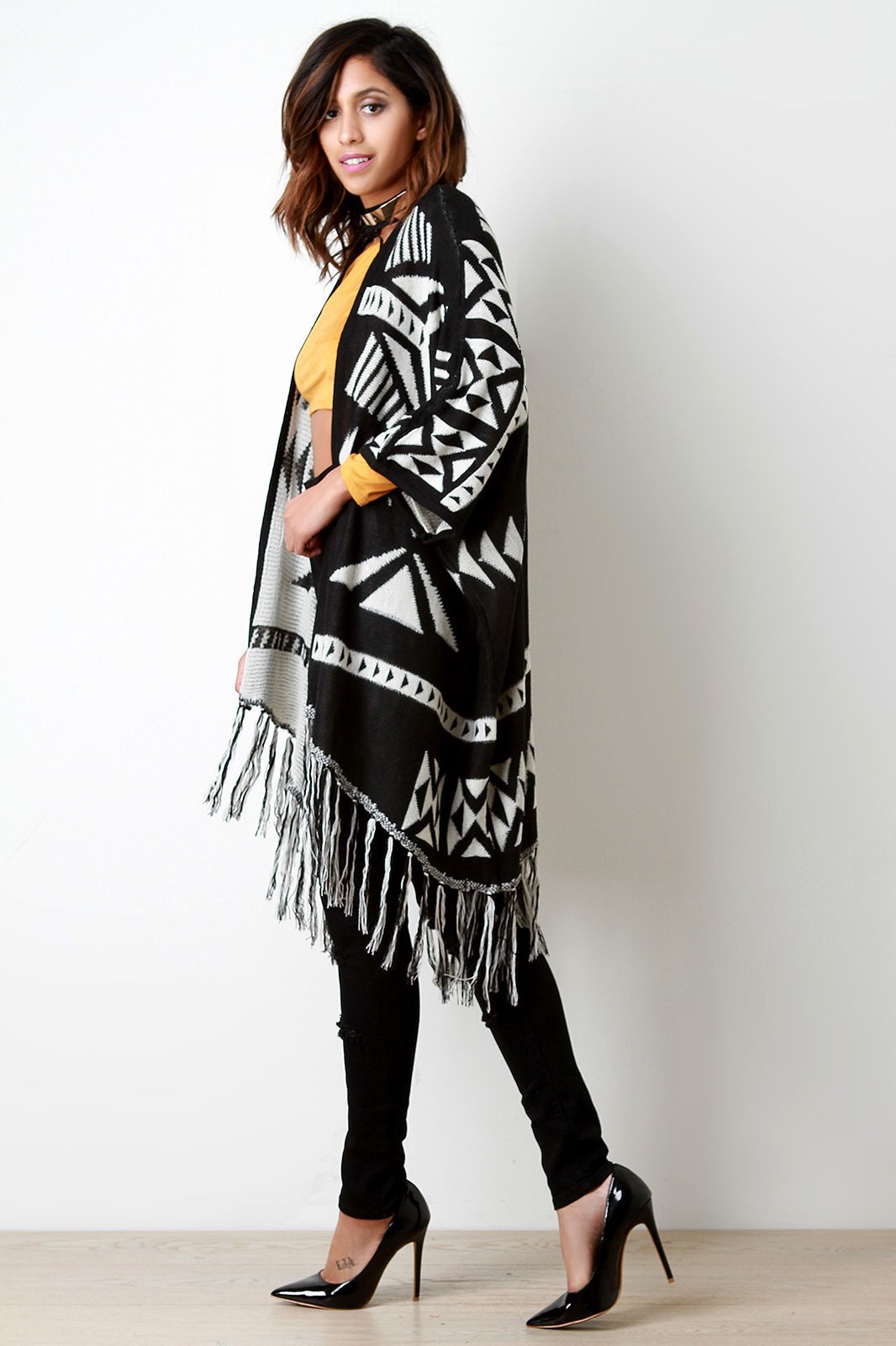 Monochromatic Tribe Loose Knit Poncho - NoveltyOne