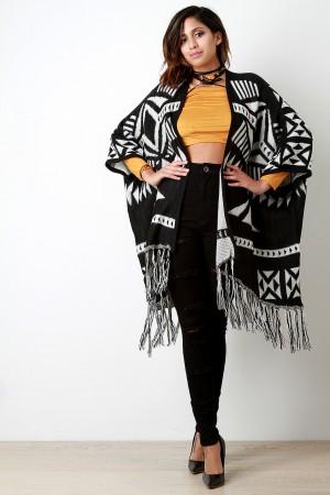 Monochromatic Tribe Loose Knit Poncho - NoveltyOne