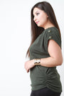 Ruched Soft Knit Button Shoulder Top
