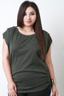 Ruched Soft Knit Button Shoulder Top