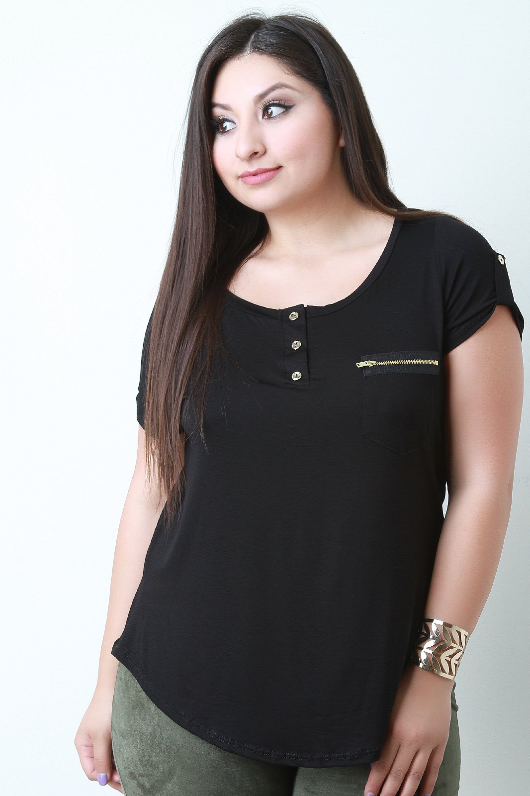 Zipper Pocket Scoop Neck Top