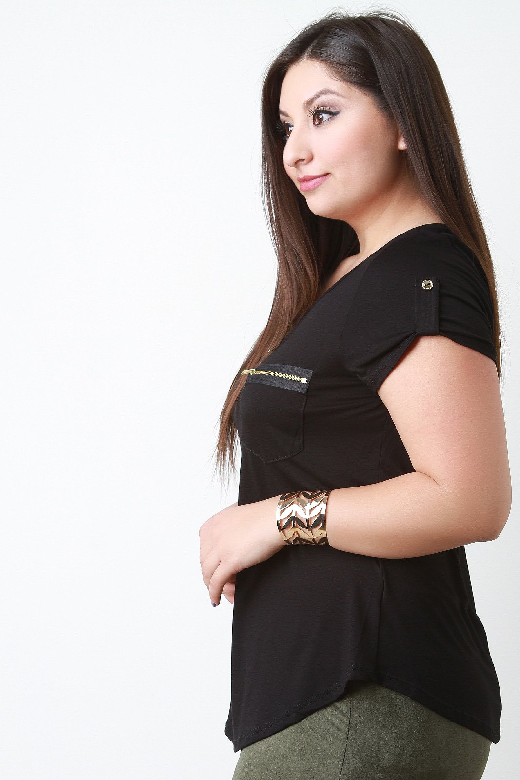 Zipper Pocket Scoop Neck Top