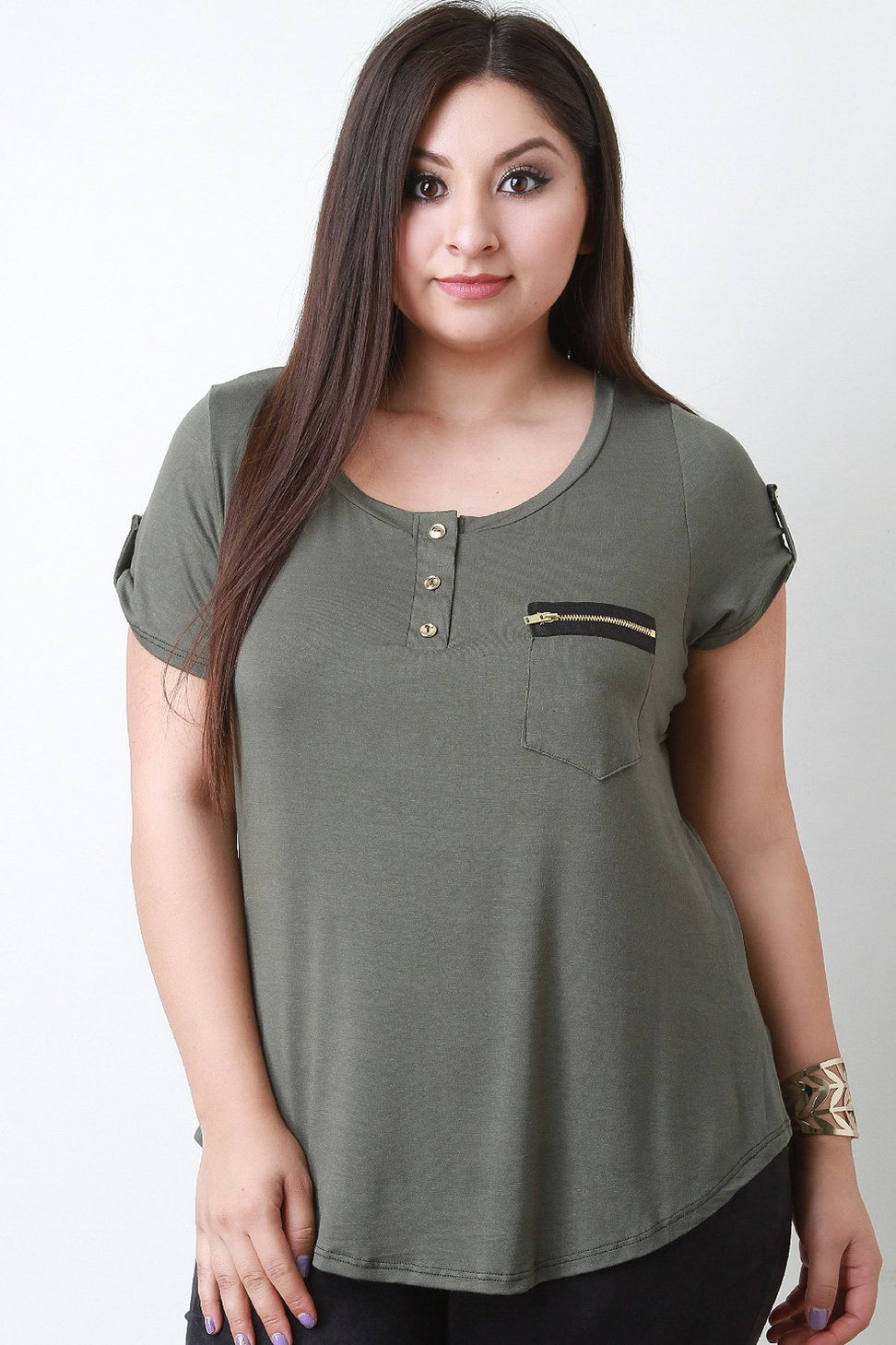 Zipper Pocket Scoop Neck Top