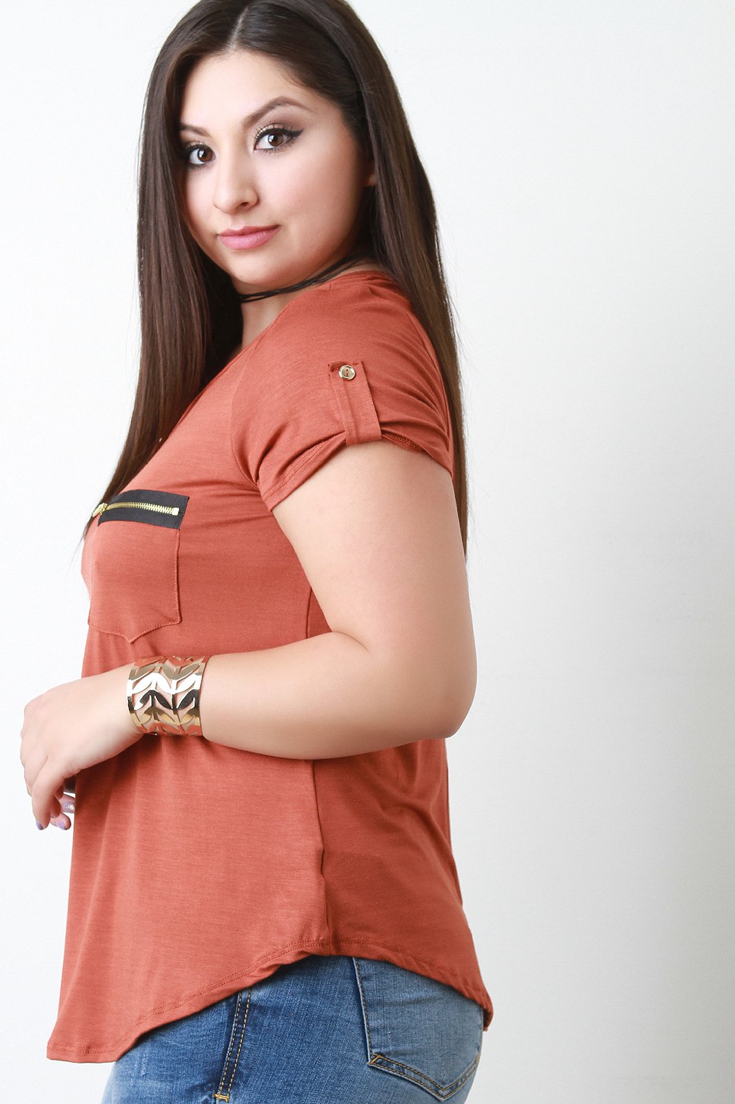 Zipper Pocket Scoop Neck Top