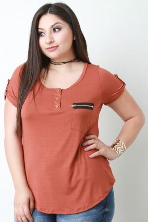 Zipper Pocket Scoop Neck Top