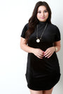 Rib Velvet Mock Neck Short Sleeve Mini Dress