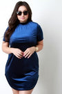 Rib Velvet Mock Neck Short Sleeve Mini Dress