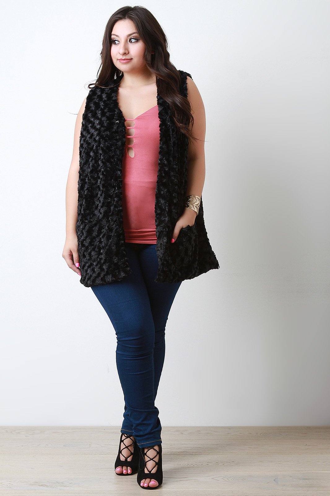 Swirled Faux Fur Vest