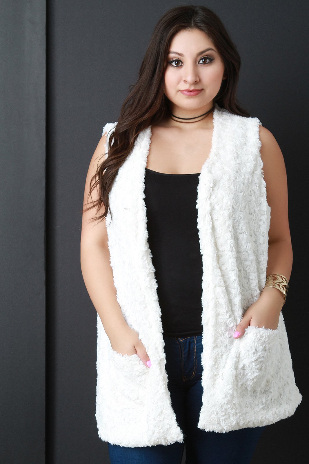 Swirled Faux Fur Vest