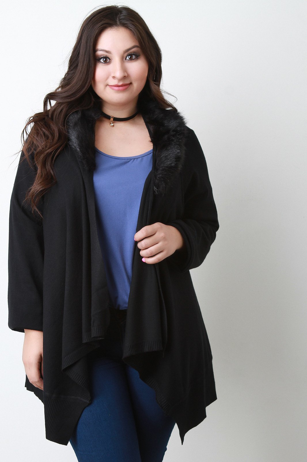 Detachable Faux Fur Collar Cardigan - NoveltyOne