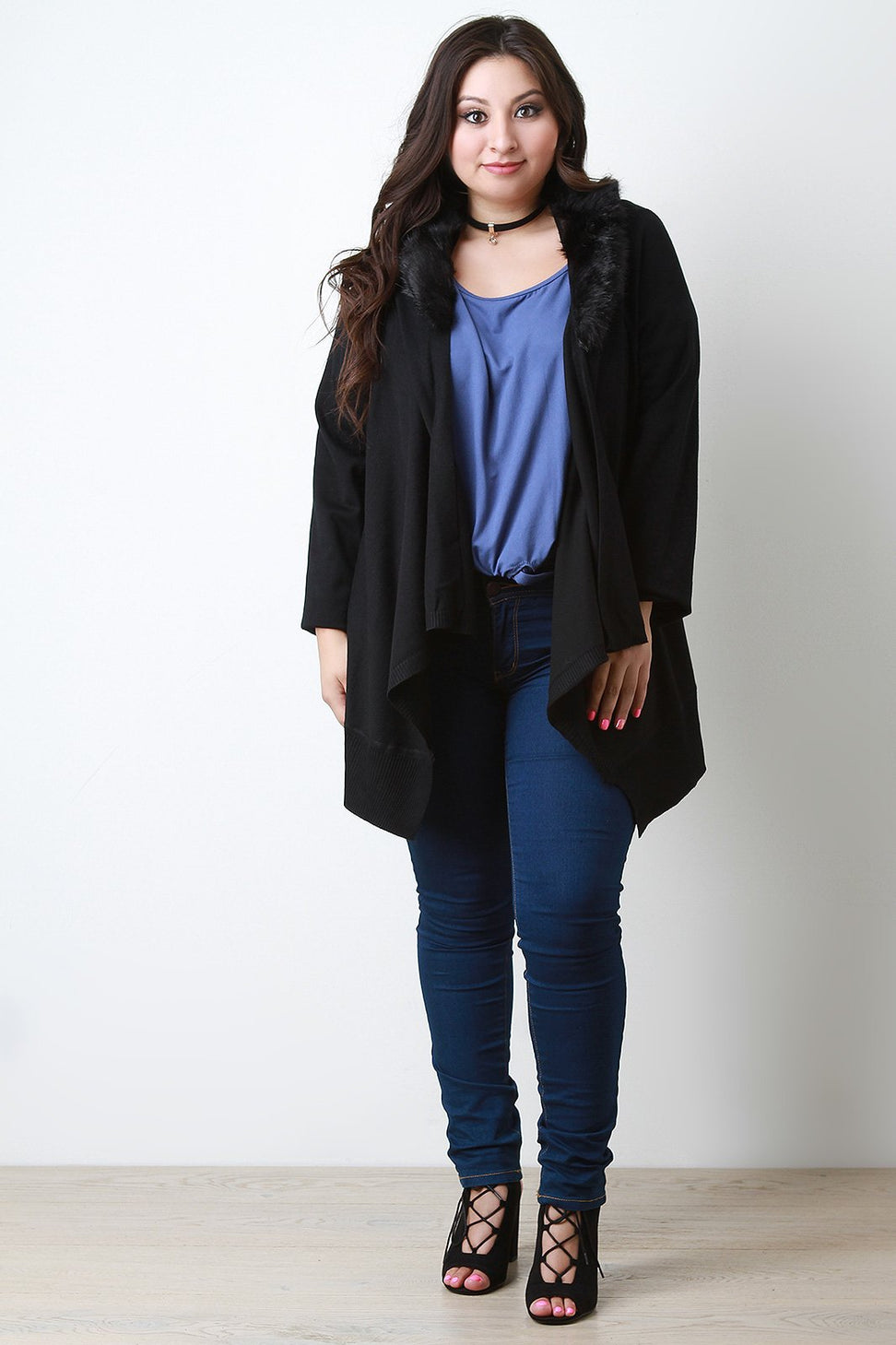 Detachable Faux Fur Collar Cardigan - NoveltyOne